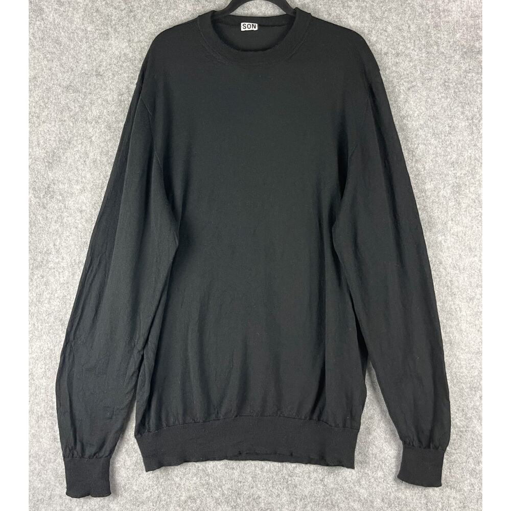 Son Of A‎ Tailor Merino Wool Sweater Mens XLT Black Crew Neck Minimal Preppy